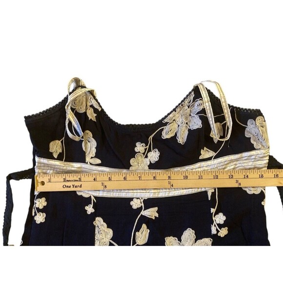 VARGA Dress Womens L Navy White Floral Embroidered Strappy Babydoll Graduation - Picture 9 of 9
